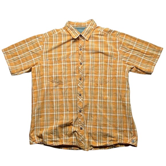 REI Other - REI Mens XL Plaid Short Sleeve Button Up Shirt Casual Outdoor Work Beige Orange